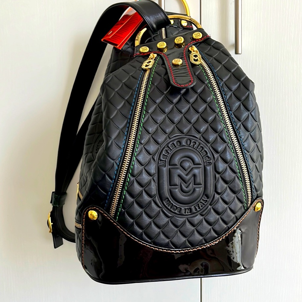 Marino Orlandi Embossed Logo Large convertible Sling Bag/backpack, black